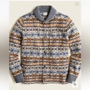 J. Crew L Fair Isle Boiled Lambswool Sweater jacket winter warm cozy mens